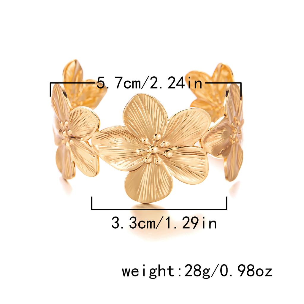 Elegant Big Metal Flowers Cuff Bangle for Women Girls Sweet Gold Color Butterfly Bracelets Aesthetic Party Jewelry Accessories