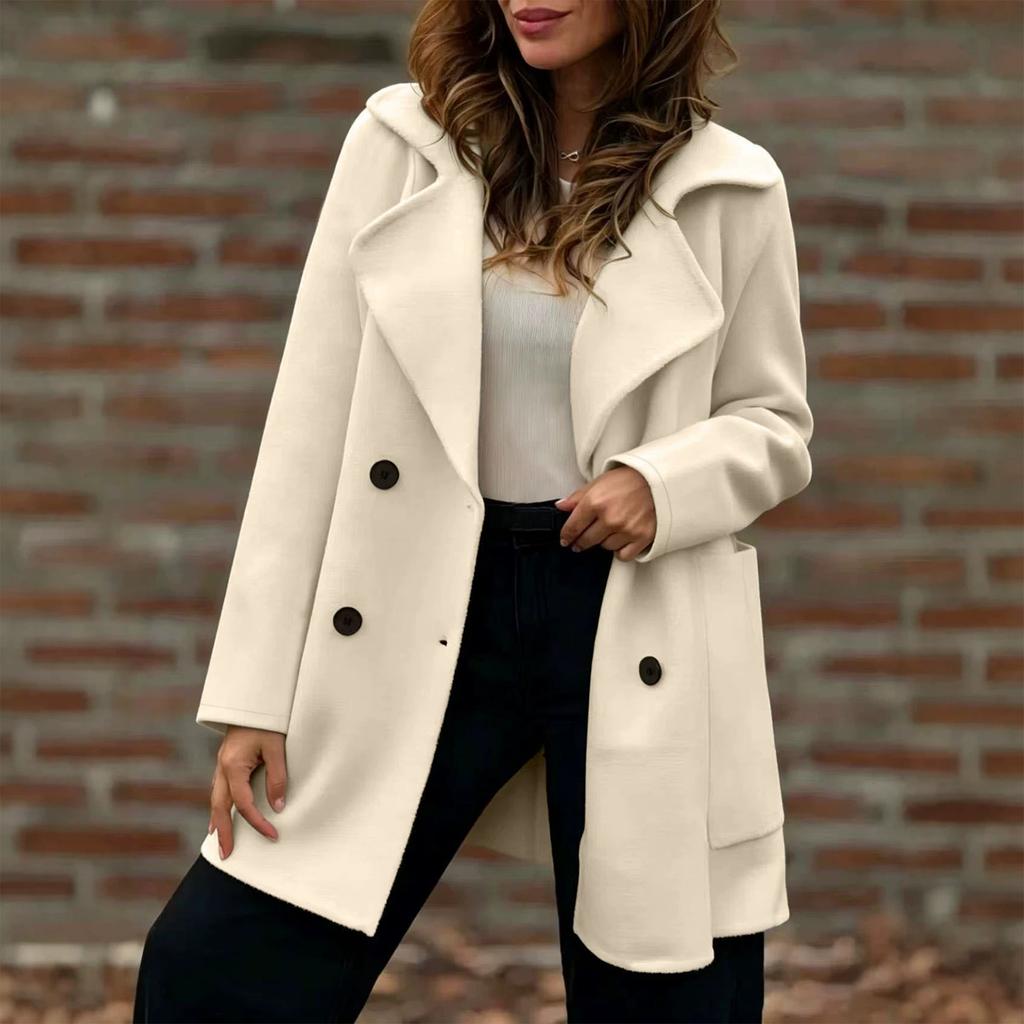Women's Double-Breasted Long Sleeve Coat Loose Fit Winter Fall Fashion Outerwear