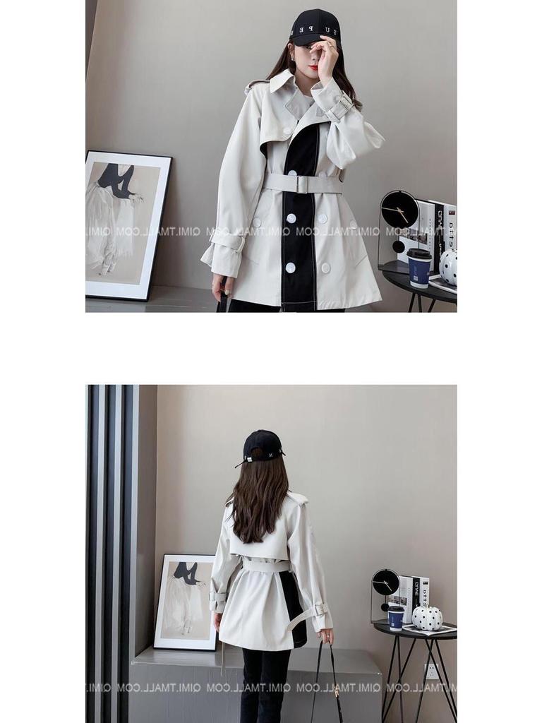 Design Sense British Style Women’s Trench Coat: Spring/Autumn, Versatile Mid-Length Tie-Waist Outerwear for Petite, Stylish Students.