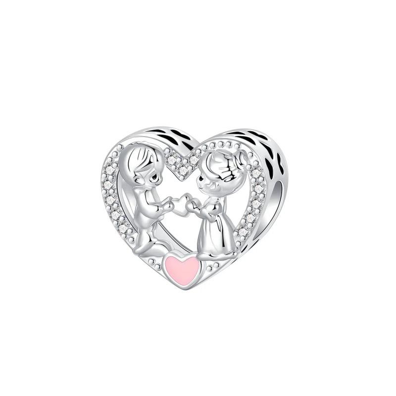 Nya Hjärtformade Berlocker Kopparblomma Evig Kärlek Pärlor Passar Originalarmband Halsband För Kvinnor DIY Smycken Gåva