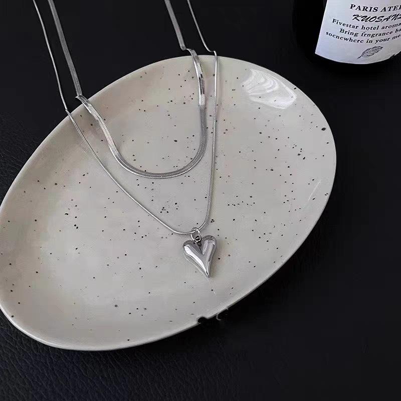 925 Sterling Silver New Cross-border Couple Cavicle Chain Geometric Heart-shaped Light Luxury Temperament Simple Sweet Love Pendant Necklace Jewelry