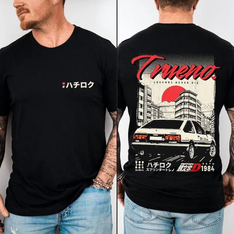 

Initial D Inspired JDM Car T-Shirt AE86 Trueno: Takumi Fujiwara s Legacy Japanese Anime Head Text D Short-sleeved Men s Fashion M