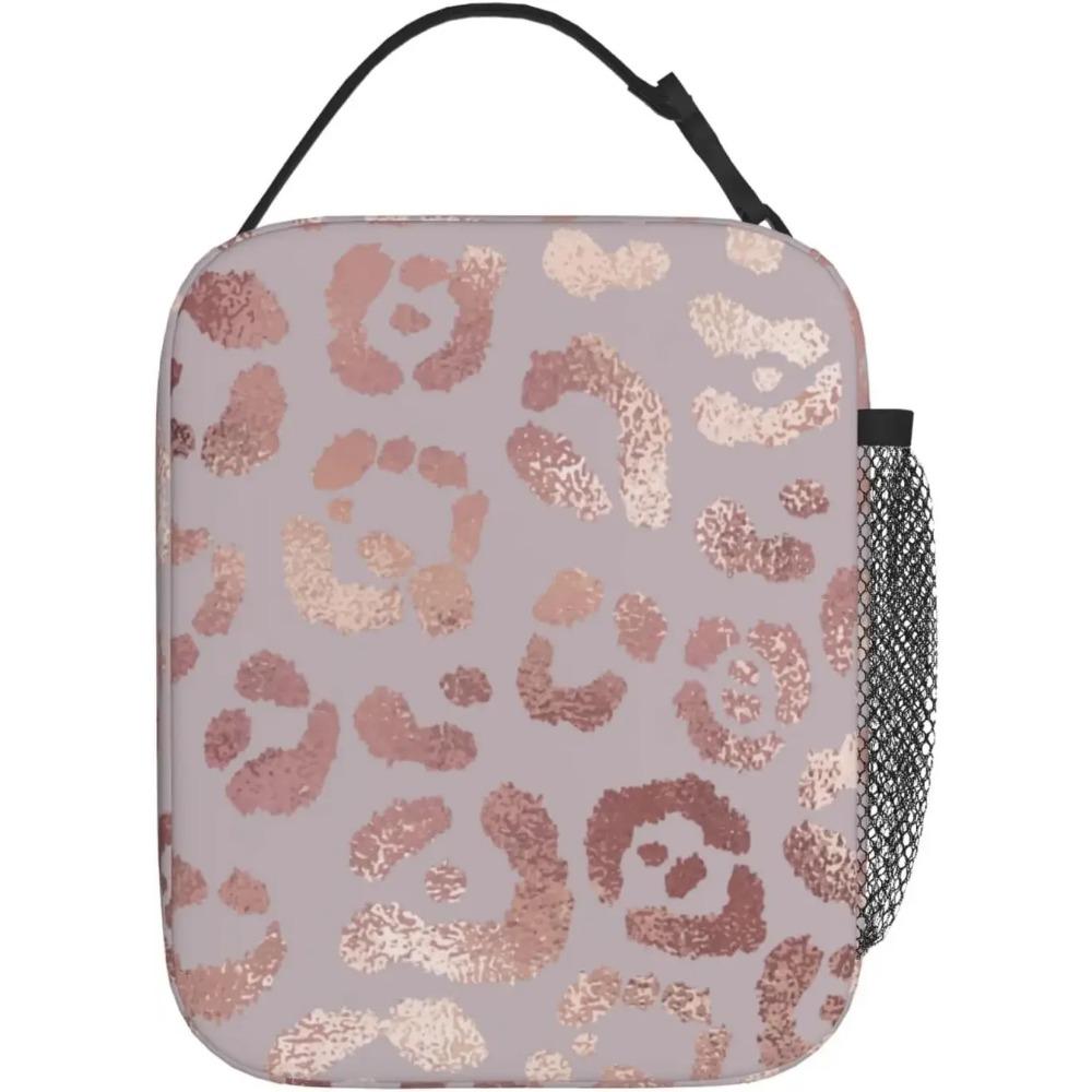 Różowe Złoto Leopard Lunch Box Wielorazowa Izolowana Torba na Lunch Termiczna Torba Chłodząca Tote dla Chłopców Dziewcząt Kobiet Szkoła Piknik Podróże Wędrówki