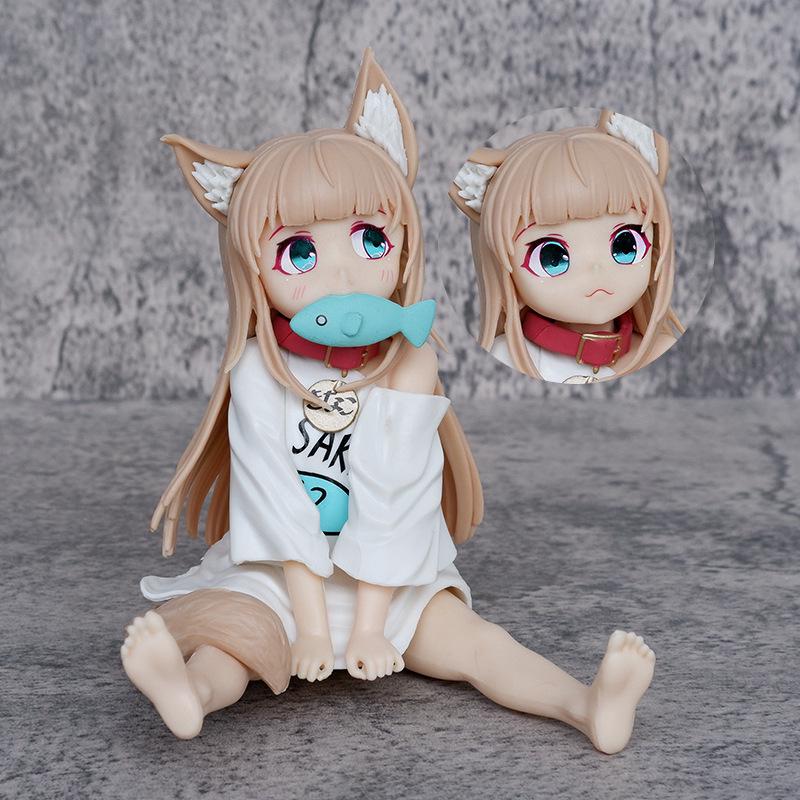 Handmade Cat Girl Eating Fish Soybean Powder Model – Cute and Beautiful Design