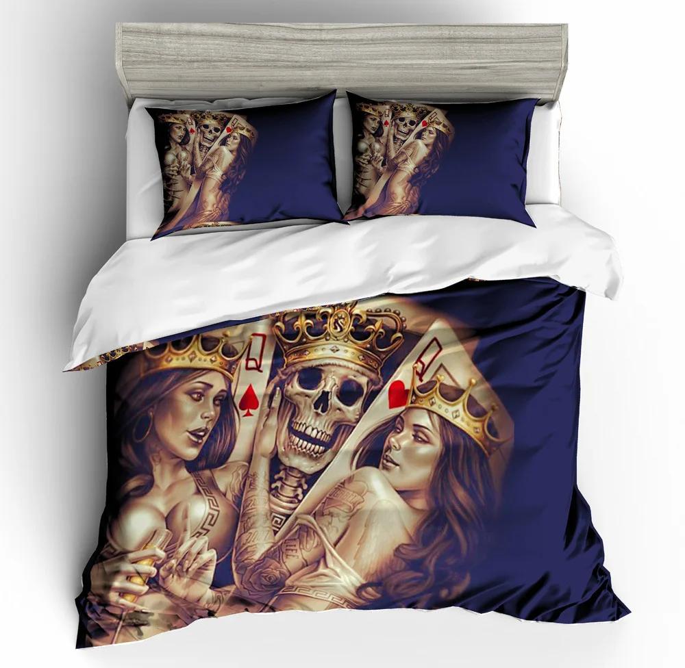 Luxury Bed Linens Set King Size All Hallows' Day Sugar Skull Duvet Sets Bedding Dekbedovertrek 240/220 Purple Pink Home Textile