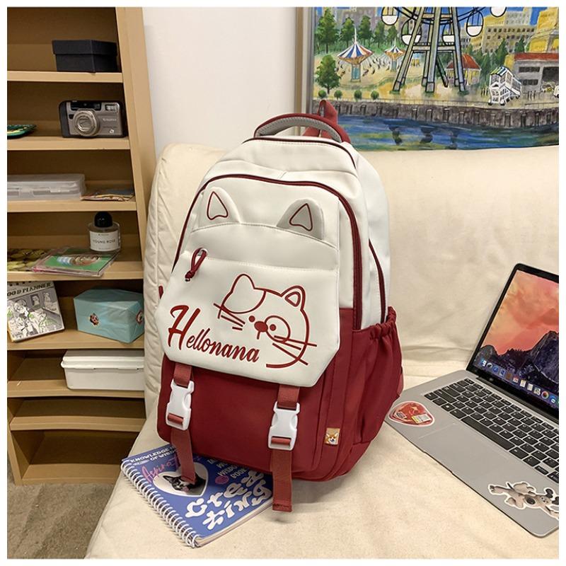 New Student Schoolbag Female Junior High School Students' Large-capacity Leisure Simple Kitten Printed Backpack Backpack