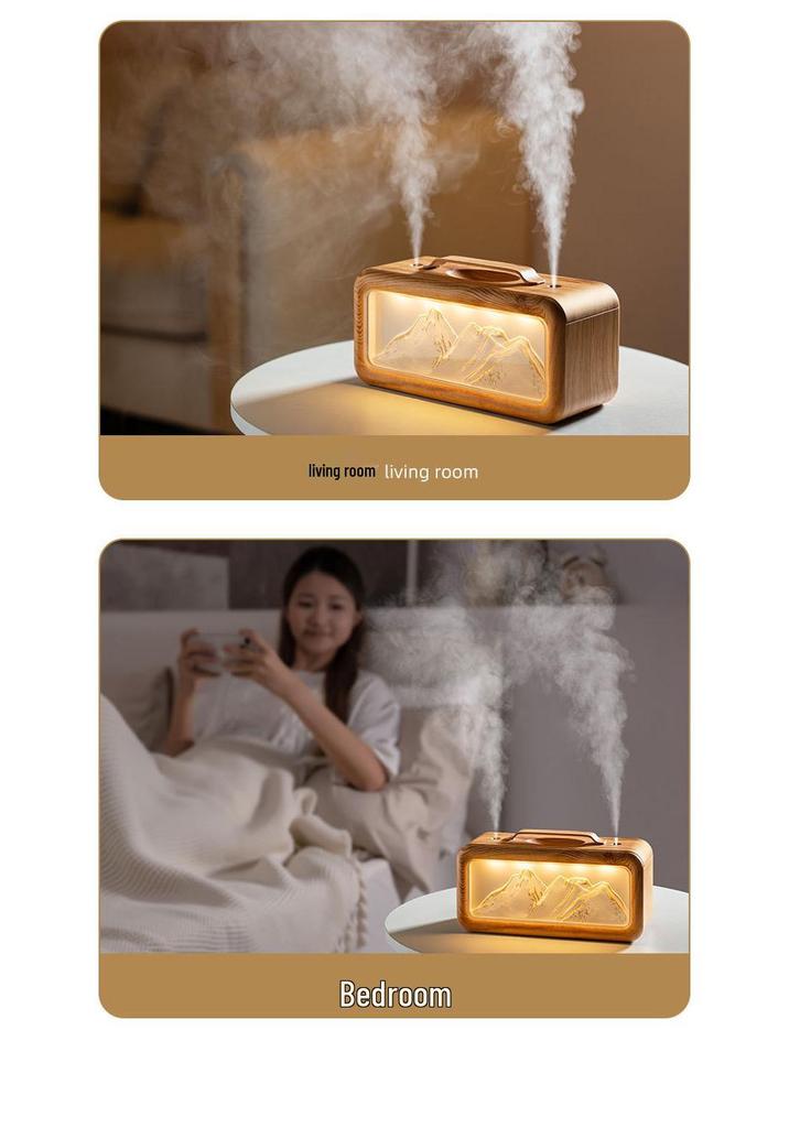 Creative USB Snow Mountain Humidifier: Dual Spray, Large Mist Output, with Ambient Light for Home or Bedroom