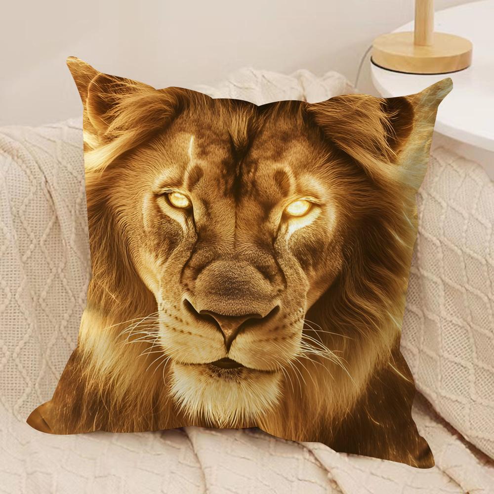 Cool Lion Cushion Cover Soft Plush Fabric Double-Sided Printed Sofa Cushion Cover For All Seasons Home Decor Gift