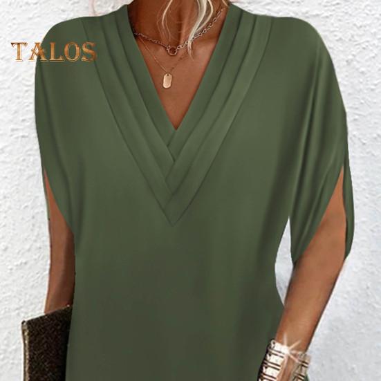 Dámské šaty s výstřihem do V plisovaný rukáv napůl netopýří Jednobarevné Volné Měkké Prodyšné Dojíždění nad kolena Mini