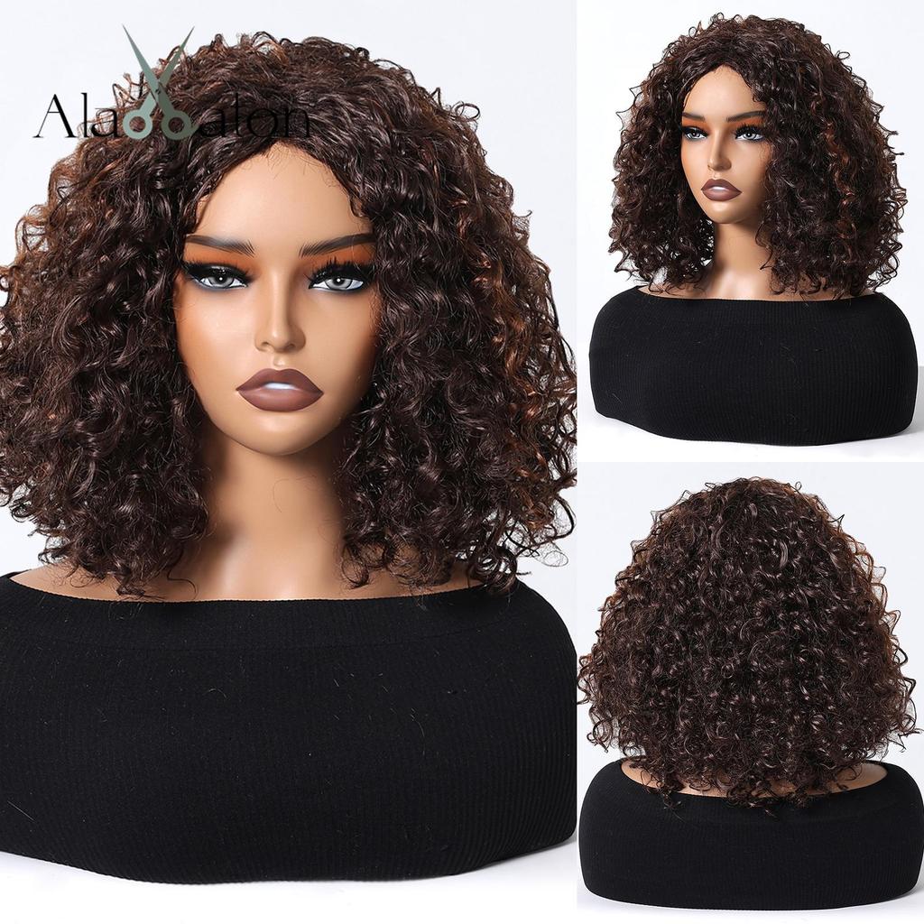 ALAN EATON Women's Kinky Curly Wigs for Black Women Black/Dark Brown Synthetic Wigs Heat Resistant Daily Party
