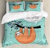 Floral Sloth Cartoon Cute Sloth Duvet Cover Flowers Sloth Animal Cover Kids Boys Girls Gifts Bedding Sets for Bedroom Decortion