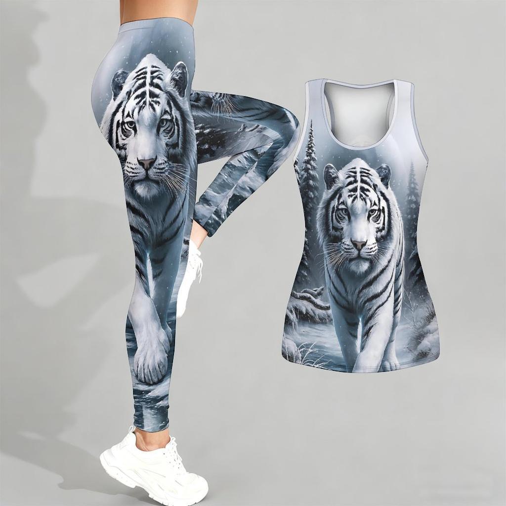 The Majestic Tiger Pattern Print Yoga Outfit for Women Fashion Workout Leggings Fitness Sports Casual Yoga Set Sports Suit