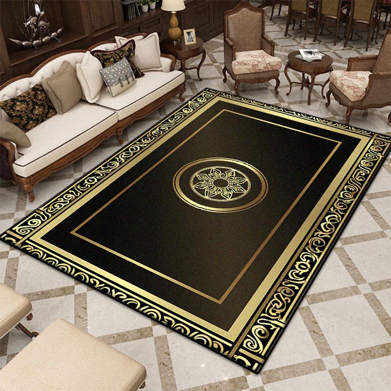European Style Black Golden Carpet Living Room Luxury Decor Soft Fluffy Washable Rug Bedroom Bedside Antiskid Floor Mat Foldable
