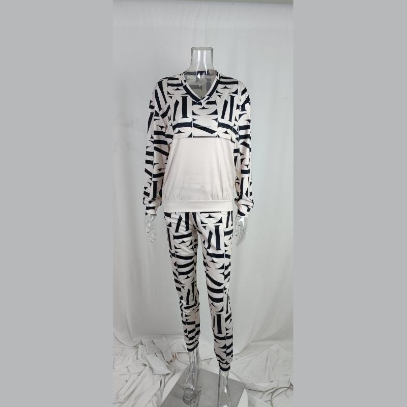 QICED Dámská módní ležérní souprava úzké mikiny s dlouhým rukávem a dlouhými kalhotami s potiskem