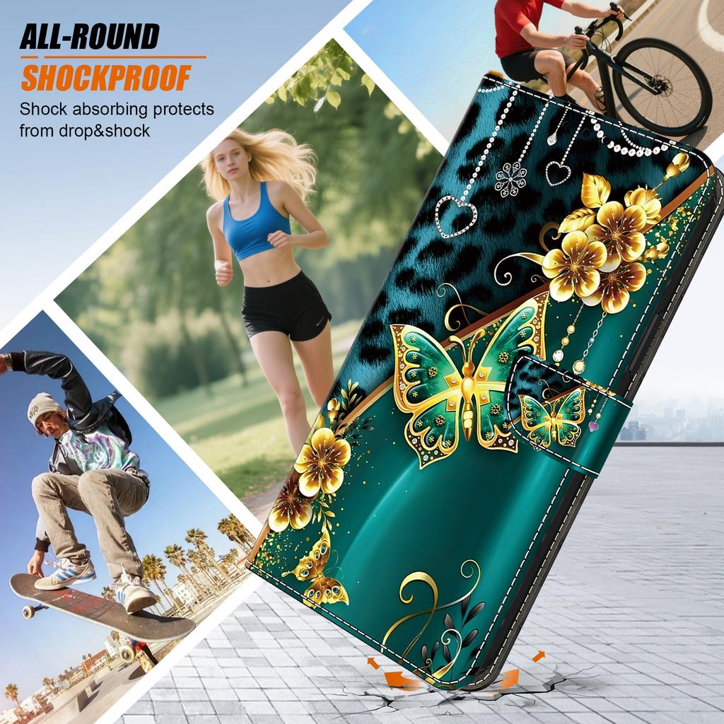 For iPhone 16 Pro Leather Case Pattern Printing Wallet Stand Anti Drop Phone Cover