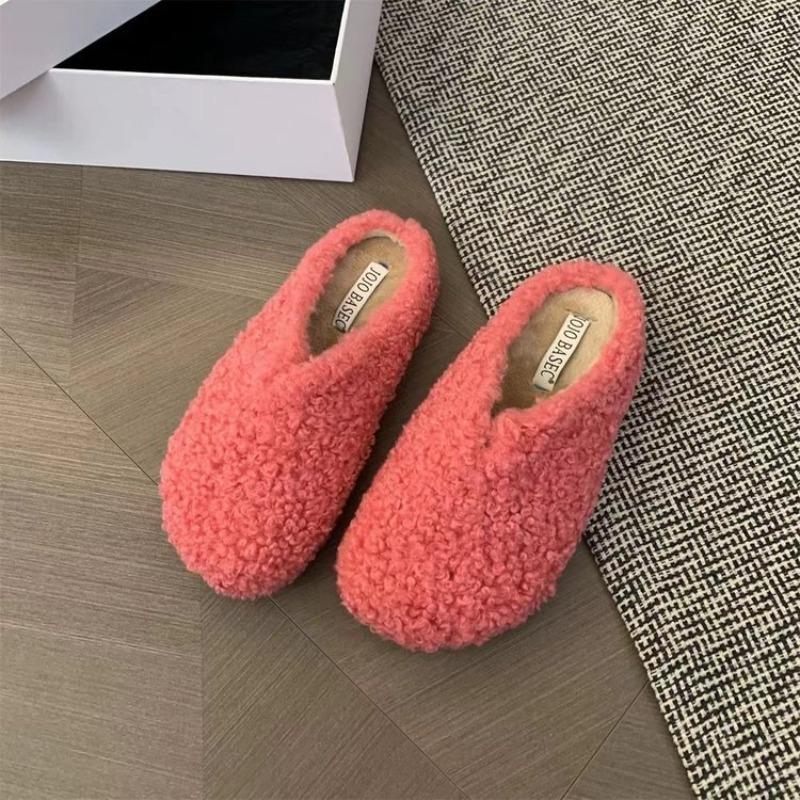Fashion Platform Wool Baotou Slippers for Women 2025 Autumn and Winter New Riveted Casual Fleece Cotton Slippers