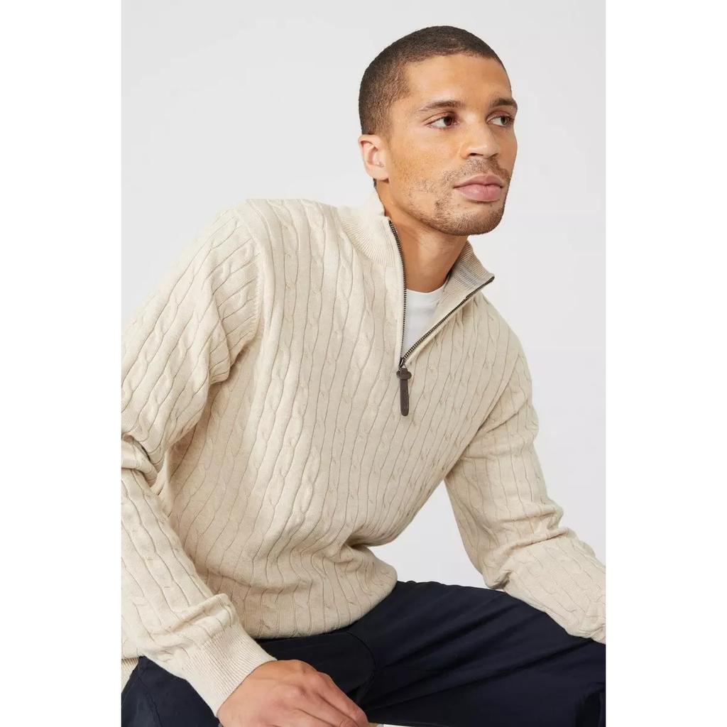 Maine Mens Cable Cotton Half Zip Jumper