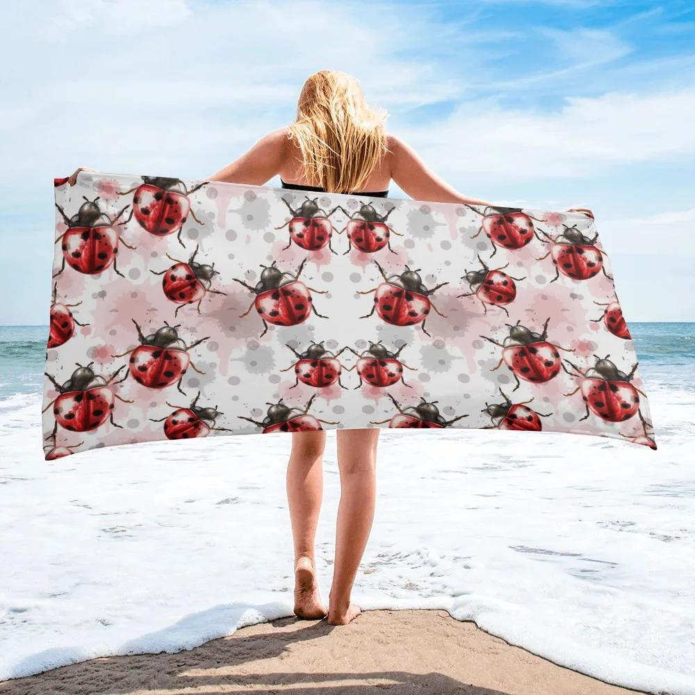 Ladybug Beach Towel Microfiber Cartoon Insect Bath Towel Quick-dry Swimming Cover Soft Portable Camping Sport Spa Travel Towels