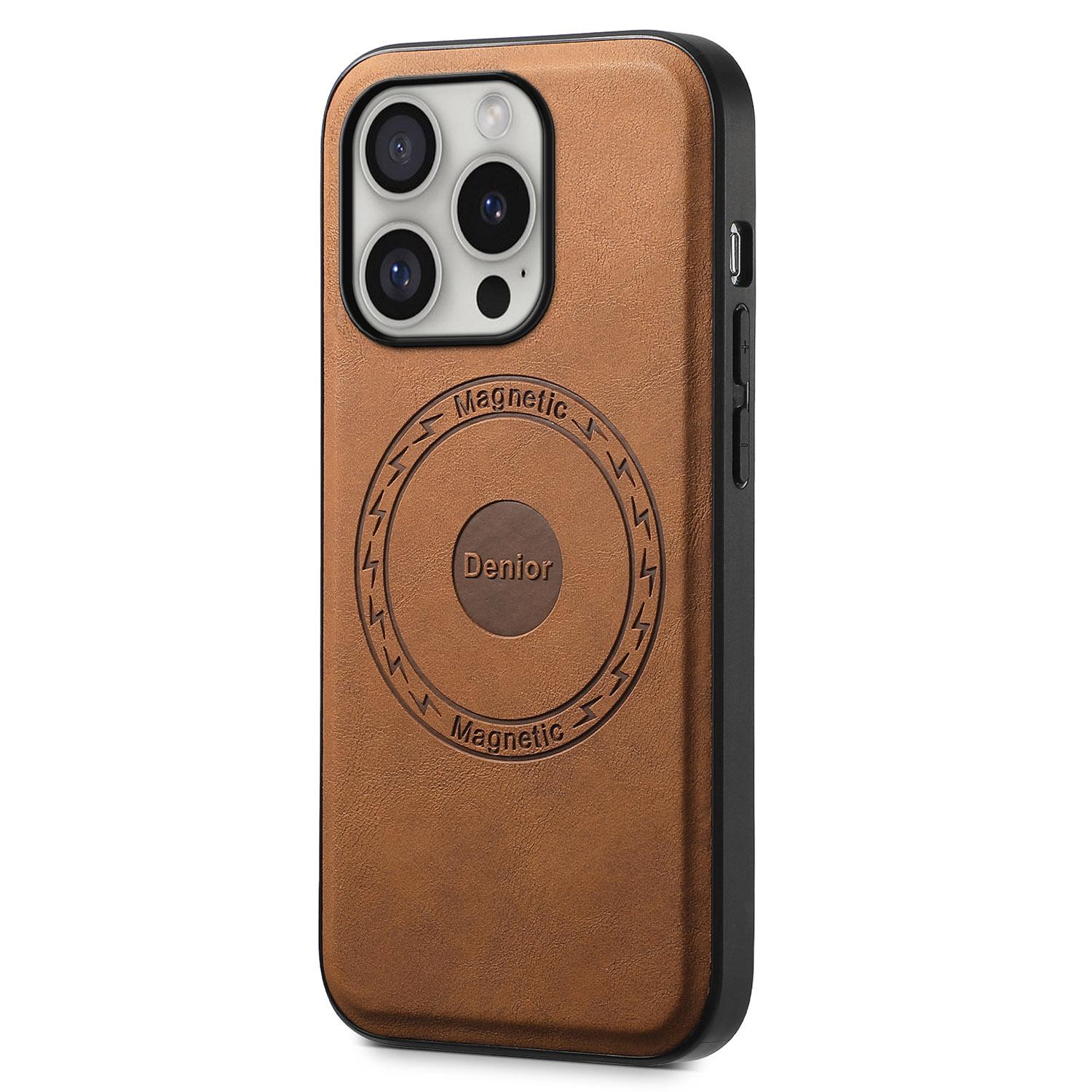 DENIOR A11 For iPhone 16 Pro Case Vintage PU Leather Magnetic Back Cover A