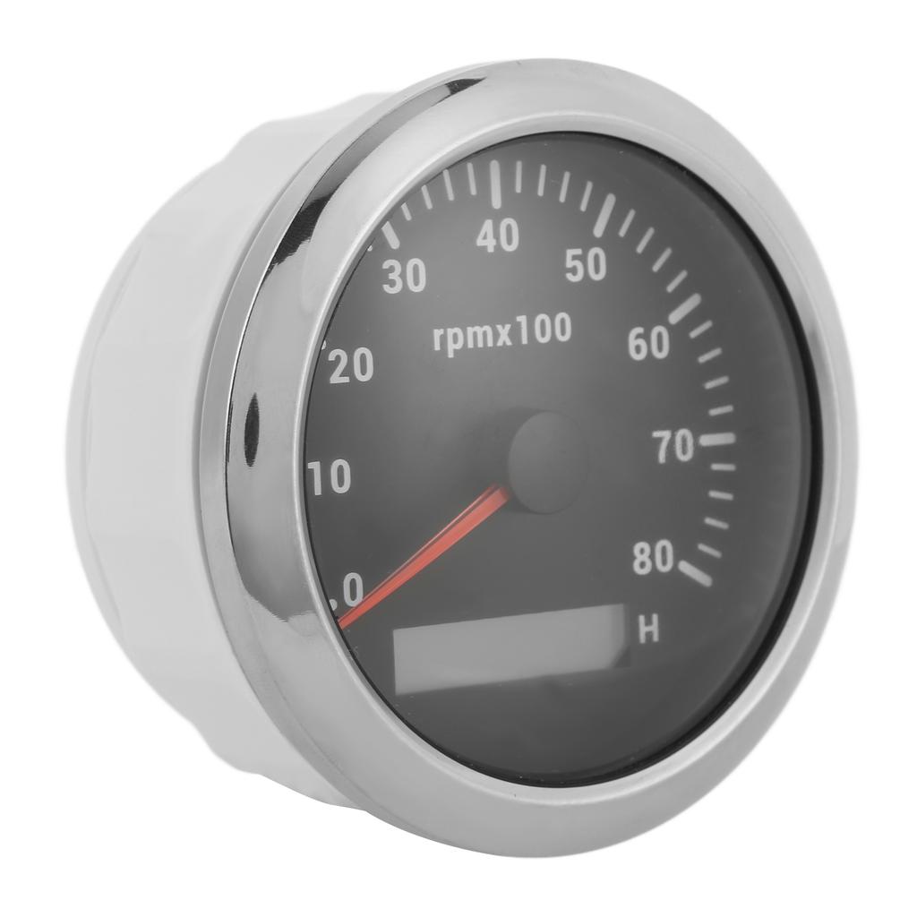85mm 0‑8000RPM Drehzahlmesser 7 Farben Hintergrundbeleuchtung IP67 Wasserdicht Zeigertyp für Boot Marine Wohnmobil 9‑32VSchwarz