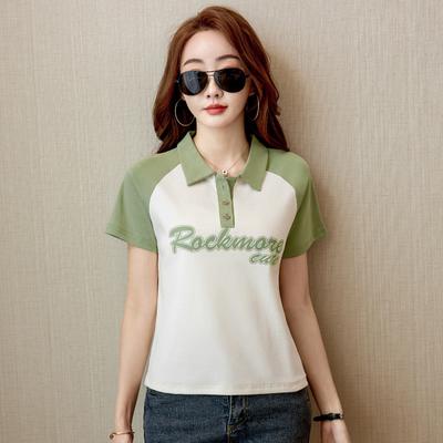 2024 New Summer Style Lapel Contrasting Printed Letter Short-sleeved T-shirt Women's Tops