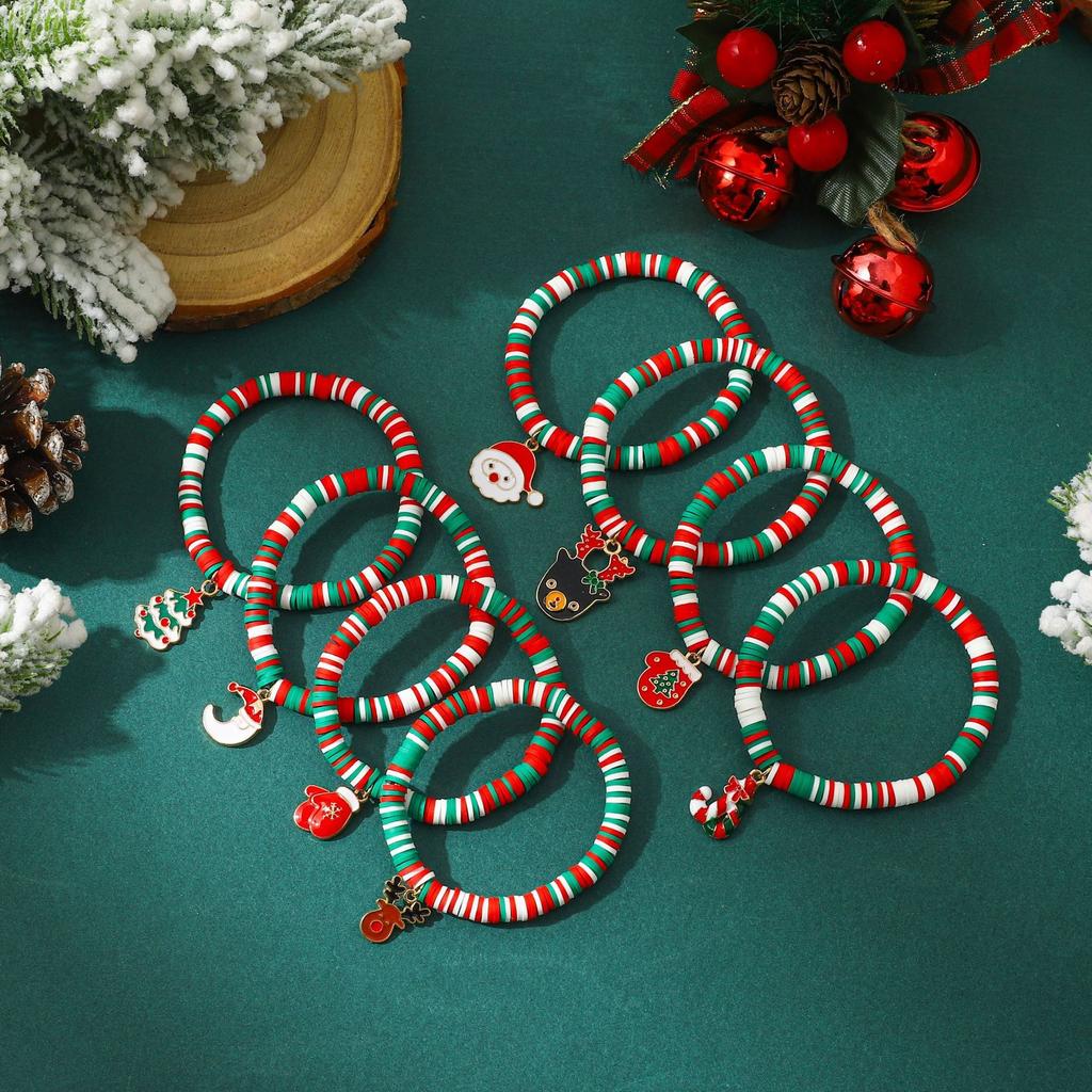 Pulseira de Natal Presente, Papai Noel Cerâmica Macia Pulseira de Contas com Natal Ajustável Feliz Natal Pulseira de Desejos para Mulheres