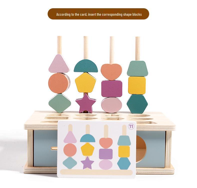 Multifunctional Baby Geometric Shape Sorter: Early Education Toy with Multi-Hole Design & Bead Stringing