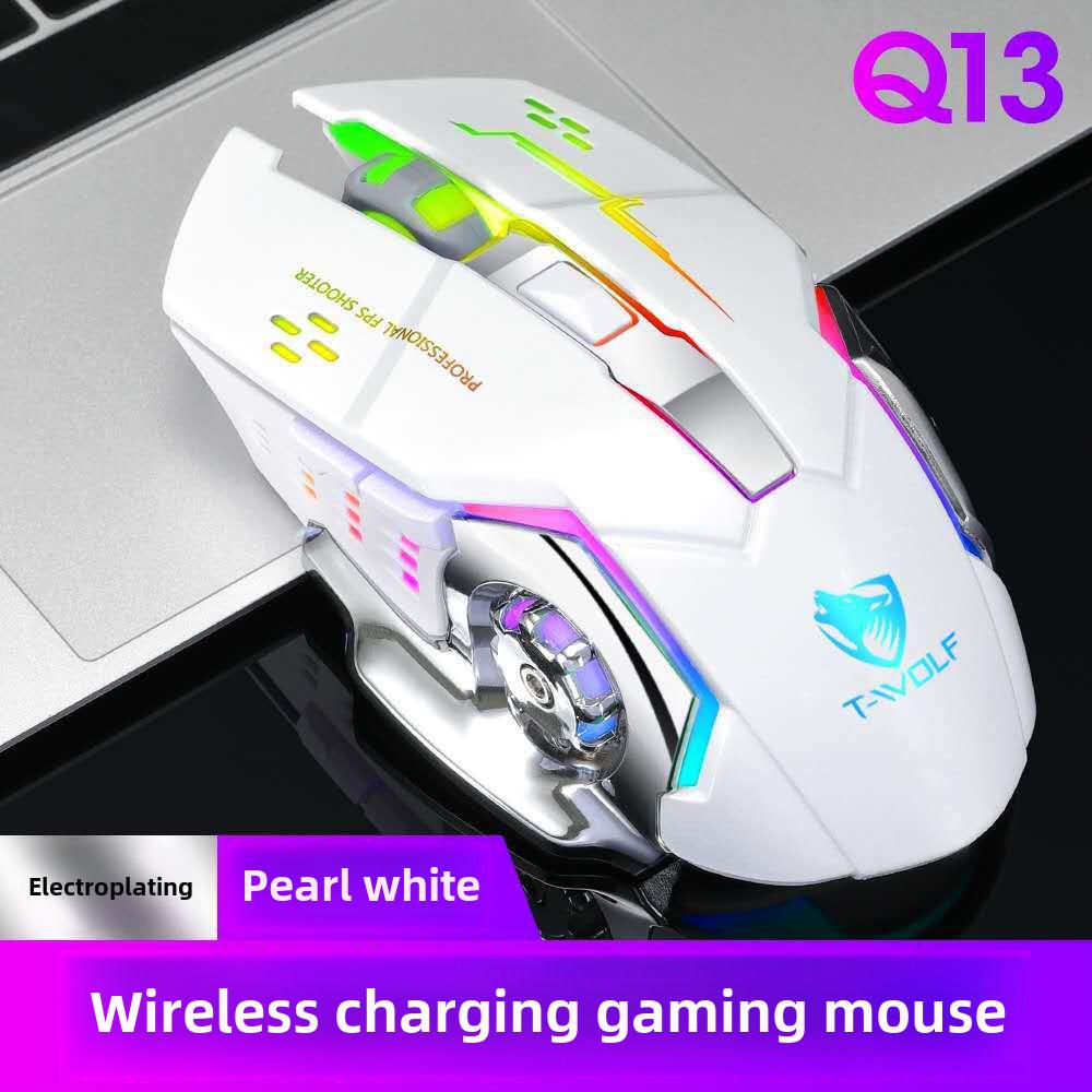 

T-WOLF Thunder Wolf Q13 перезаряжаемая беспроводная двухрежимная игровая мышь Bluetooth: Светящийся металлический дизайн, функция отключения звука в офисе. Q13 wireless single mode