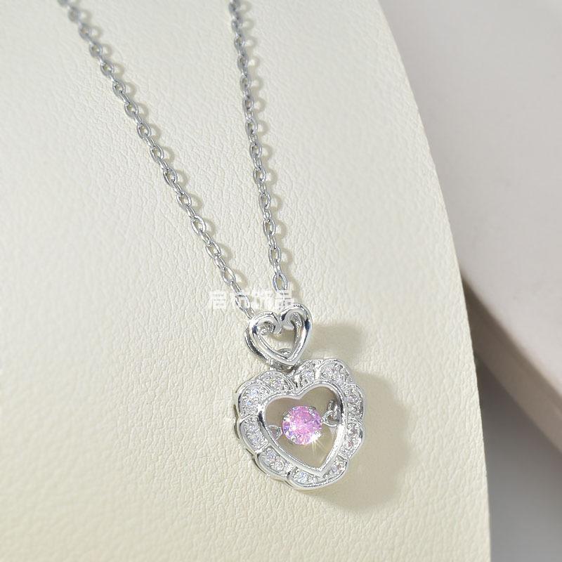 Smart Pink Diamond Love Necklace Women'S Light Luxury High-End Trend Versatile Heart Frequency Pendant Collarbone Chain