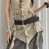 Retro Punk Pu Leather Wide Belt With Studded Decor For Womens Vintage Skirts And Jeans