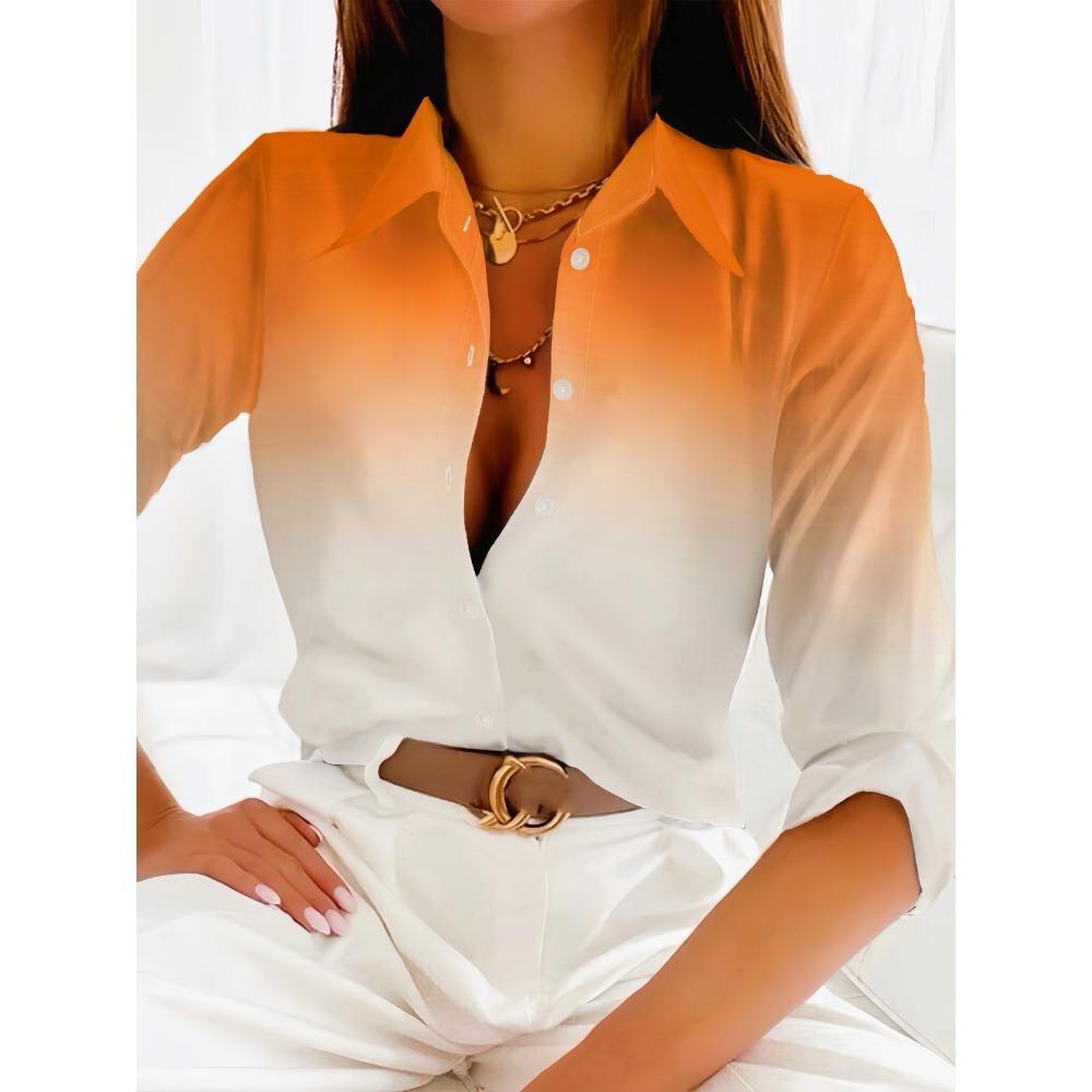 

Gradient Color Pattern 3D print Women s Long Sleeve Shirt Simple Lapel Tops Autumn Fashion Design Casual Commuter Women Clothing S