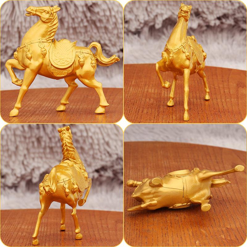 Premium Lucky Horse Gold Figurine Home Desktop Craft Zodiac Metal Alloy Ornament for Success Prosperity Decor