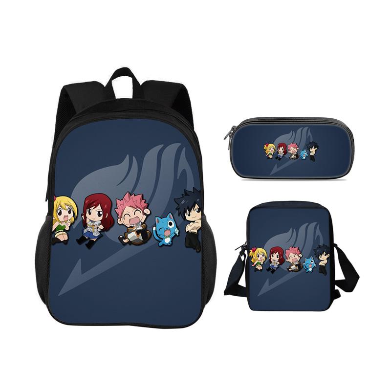 FAIRY TAIL Backpack Pen Bag Shoulder Bag 3Pcs Set Cartoon Anime Printed Student Boys and Girls New Large Capacity Versatile