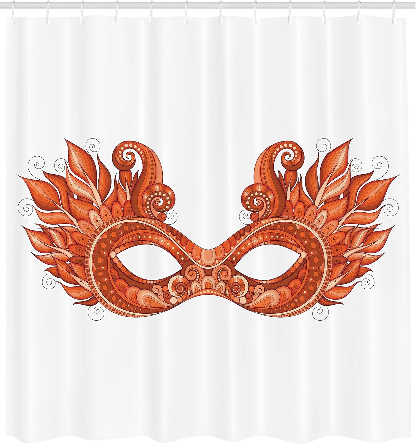 

Masquerade Mask Shower Curtain with Hooks – Orange Carnival Feather Art, Mardi Gras Festival Theme Bathroom Decor 90x180cm35x71in