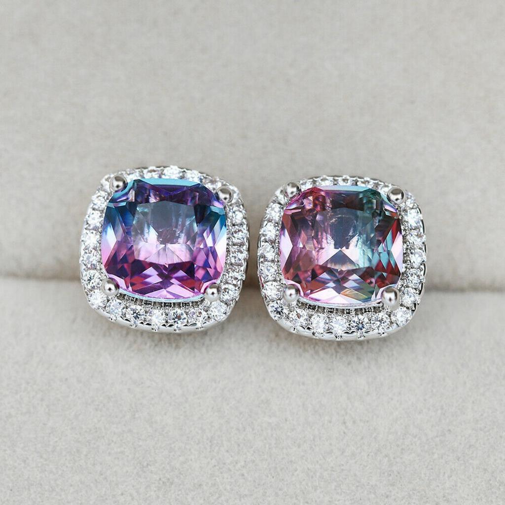 Luxury Gradient Color Square Zircon Stud Earrings For Women Men Temperament Classic Geometric Earring Wedding Banquet Jewelry