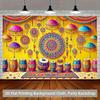 2D Indian Mehndi Night Backdrop Colorful Umbrella and Dhol Decoration