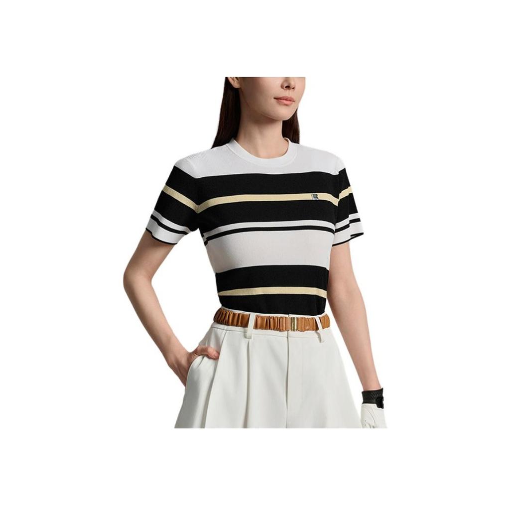 Fila Golf Series SS25 Comfortable Crew Neck Pullover Slim Fit Short Sleeve Knit Top Women Tops Jade-White A11W535407F-WT