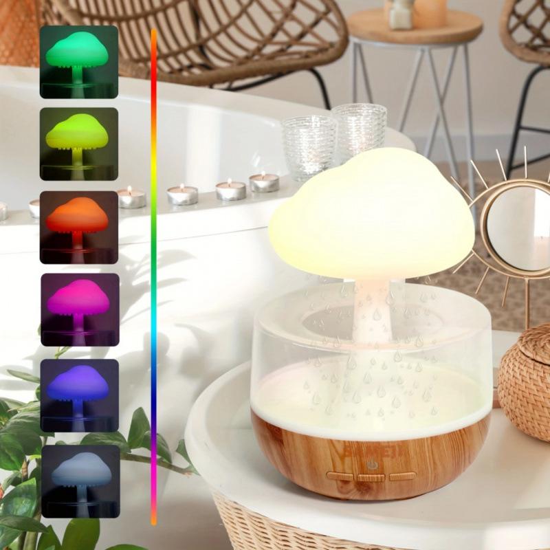 Mini Desktop Rain Sound Humidifier with Night Light and Colorful Gradient for Bedroom Atmosphere