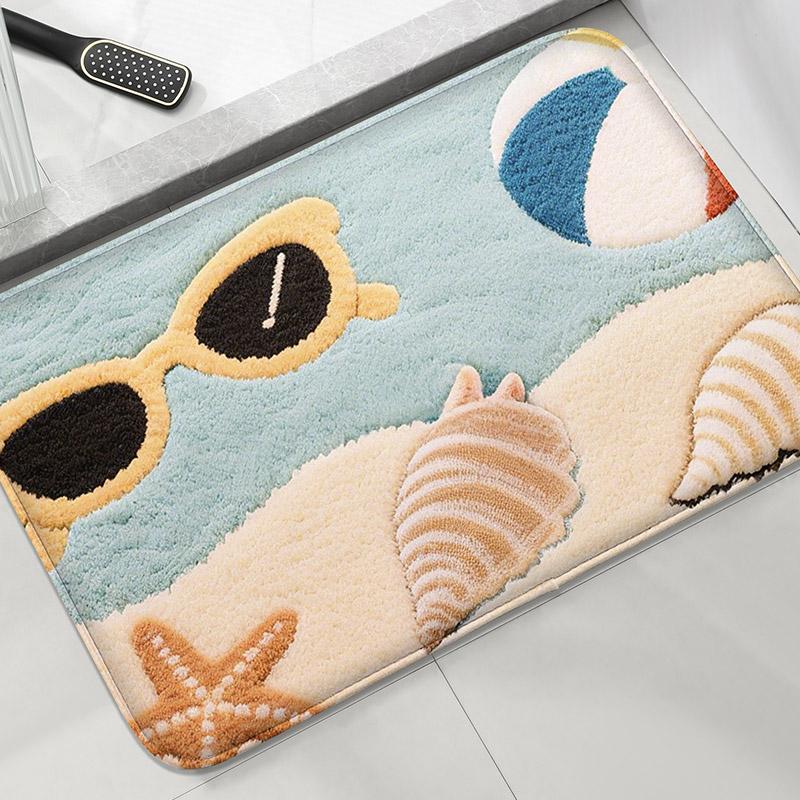 Wave Boat Anchor Bathroom Mat Water Absorbing Foot Mat for Toilet Bathroom Door Machine Washable Home Decor