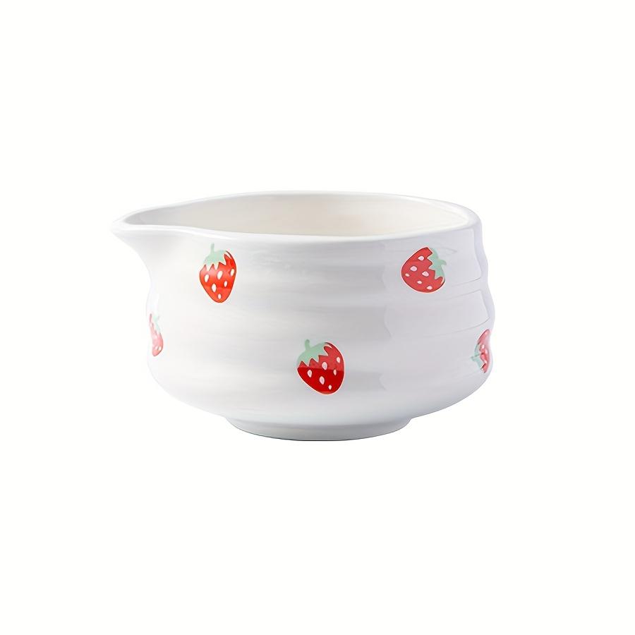 1pc 460ml/16oz Traditional Porcelain Matcha Bowl with Pour Spout, Cute Sakura/Mushroom/Strawberry Matcha Bowl Artistic Ceramic земляничный
