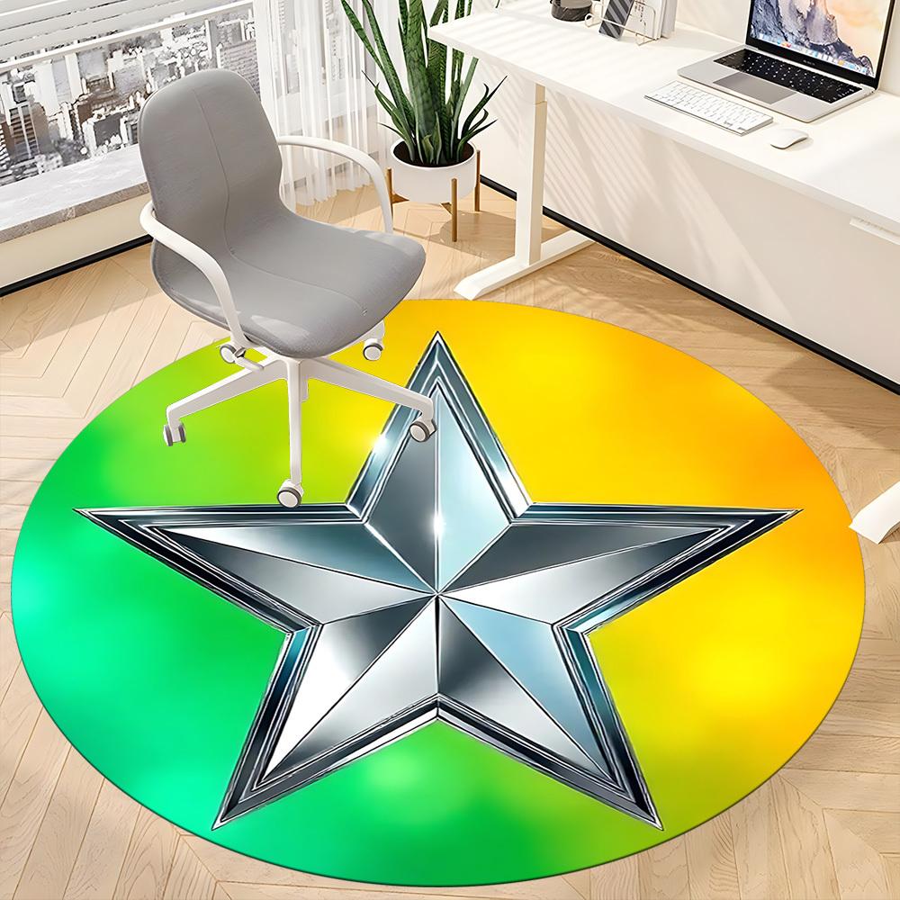 1pc Star Badge Chair Carpet for Office, Round Polyester Mat, Indoor Decor for Office, Easycare Fabric, Washable Non-slip Area Carpet