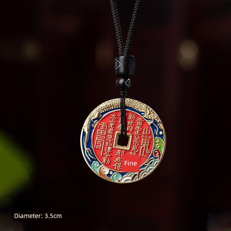 

Павильон Богов Гора Призрак Подвеска из Поминальных Денег Настоящая Расписная Киноварь Медный Корпус Защитник Мирная Пряжка Подвеска Мужская и Женская Фантазийная [Brass] Longteng Four Seas Painted Pendant