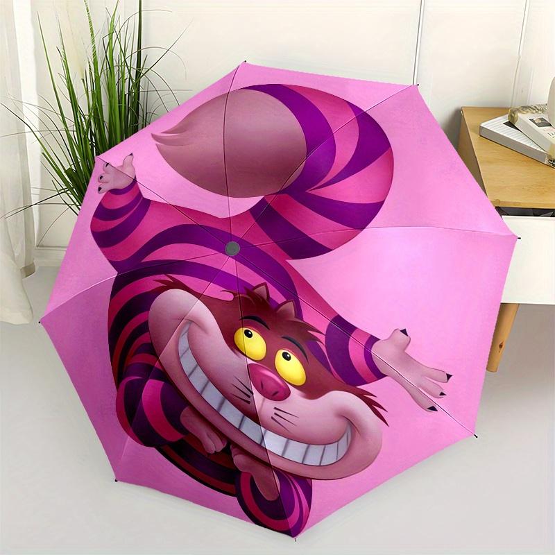 

Cheshire Cat, Alice in Wonderland Themed Automatic opening and closing folding umbrella, 8 rib windproof, compact travel design, suitable fo