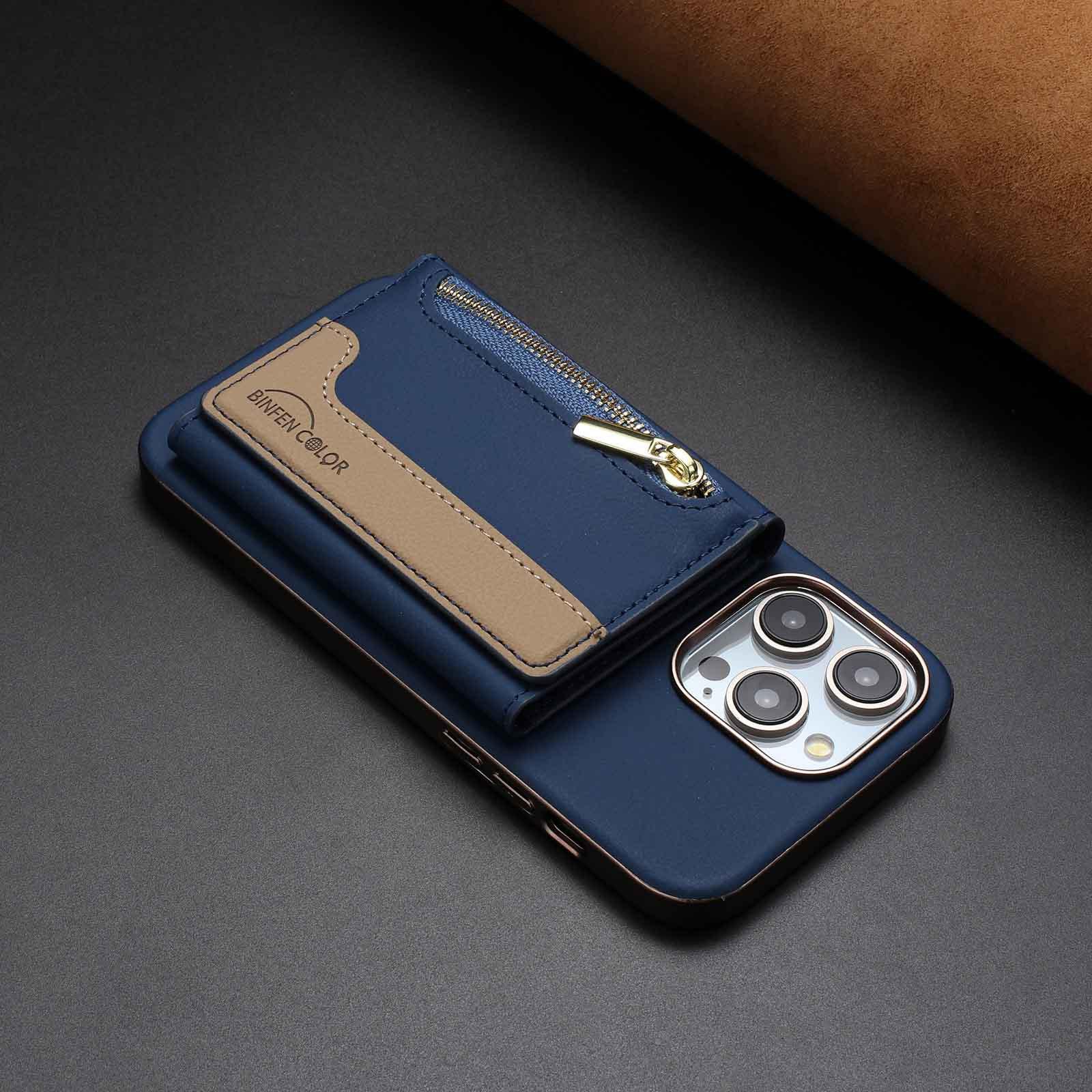 

Detachable Zipper Card Wallet Phone Case for iPhone 16 Pro Max 15 Plus 14 13 Pro 12 11 Magnetic Wireless Charging Leather Cover iPhone 15 Pro Max темно-синього кольору
