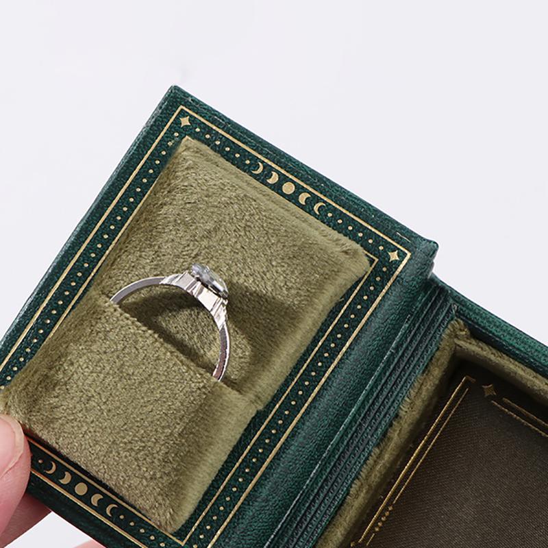 1Pc Pu Leather Book-Shaped Ring Box With Suede Fabric Lining Creative Flip Lid Magnetic Ring Holder Jewelry Gift Case Accessorie