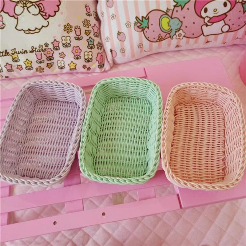 3pcs Love Heart Shape Plastic Rattan Basket Sweet Candy Gift Basket Photo Props Cute Desktop Decoration Cosmetics Fruit Basket