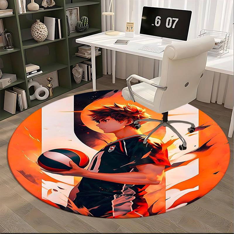 1pc Anime Basketball Player Round Carpet - Office Chair Mat, Non-Slip Rug for Home Decor, Seasonal Gift, Suitable for Office, Living Room, Bedroom, Ga