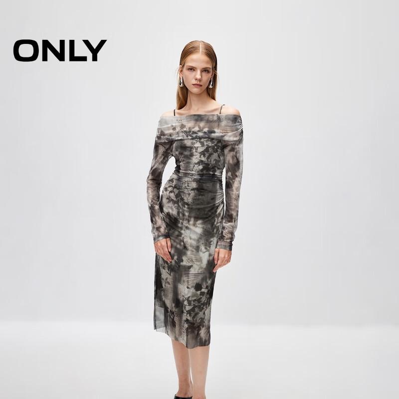 ONLY Women's Elegant Smudged Print Mid-Length Long-Sleeve Dress