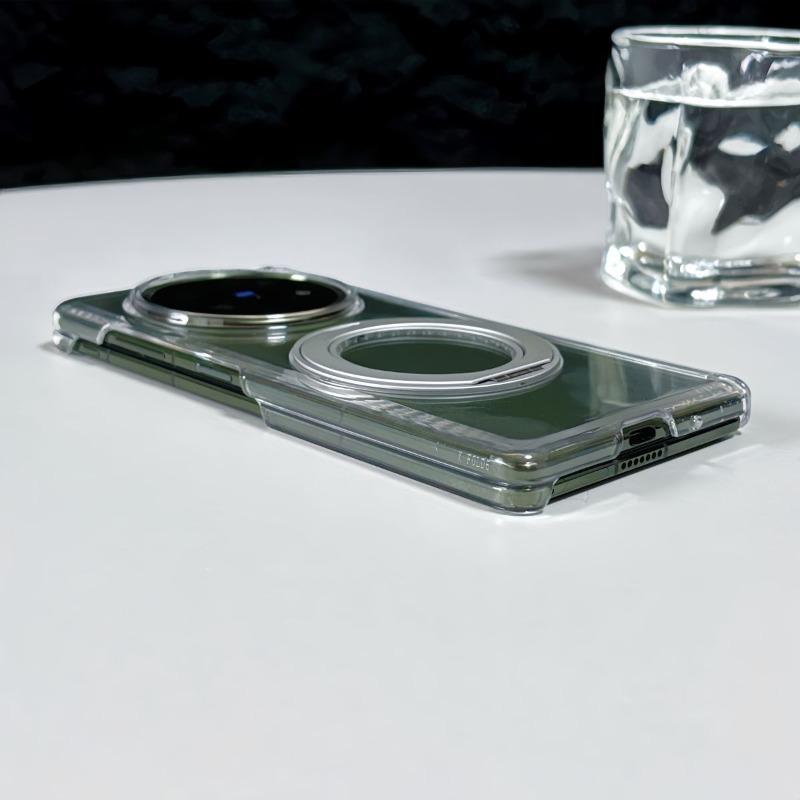 For Vivo X Fold 5 Case Magnetic 360° Ring Ice Crystal Transparent Back Cover Equipped With Central Hinge Protection Shell