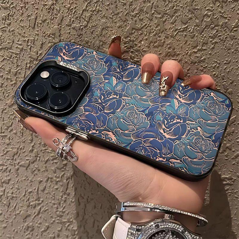 Blue Flowers Pattern Phone Case for Apple iPhone 16 Promax- Soft Silicone Phone Protective Cover for iPhone 16/15/14/13/12/11/Xs/Xsmax/Xr/Plus/Pro